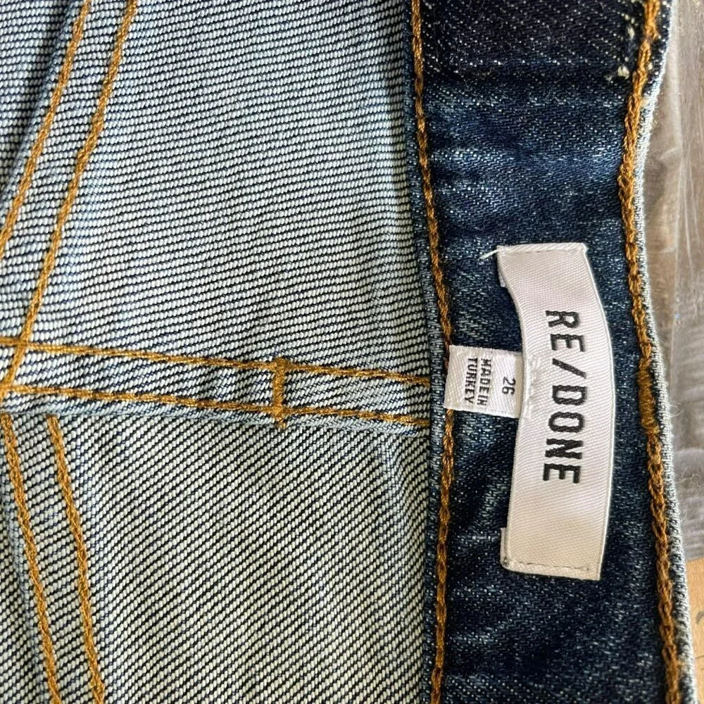 Re/Done Jeans High Waist Dark Wash Button Front Ankle Cropped Denim Size 26
